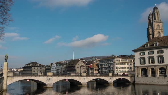 Timelapse view of Munster Bridge in Zurich, Switzerland