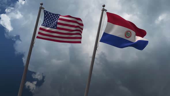 Waving Flags Of The United States And The Paraguay 2K