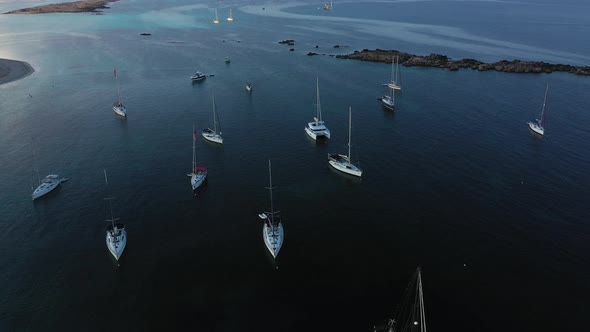 Aerial View Over the Clear Beach and Turquoise Water of Formentera Ibiza