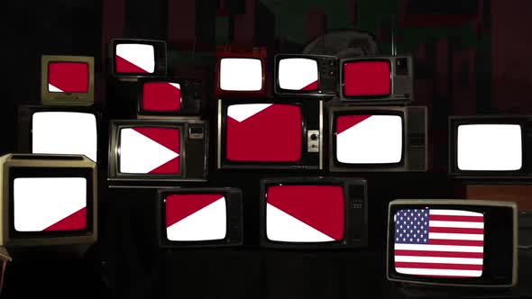 Flag of Alabama and US Flag on Retro TVs.