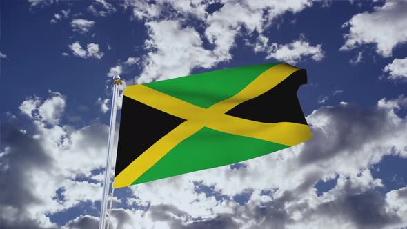 Jamaica Flag With Sky 4k