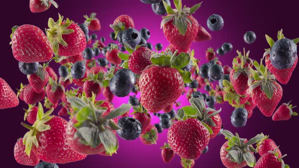 Burst of Strawberry Blueberry in Lilac Violet Background