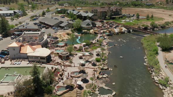 Aerial view over Bath House hot springs in Pagosa Springs, CO