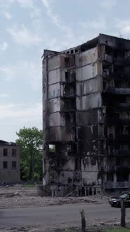 Vertical Video of a Wartorn House in Ukraine