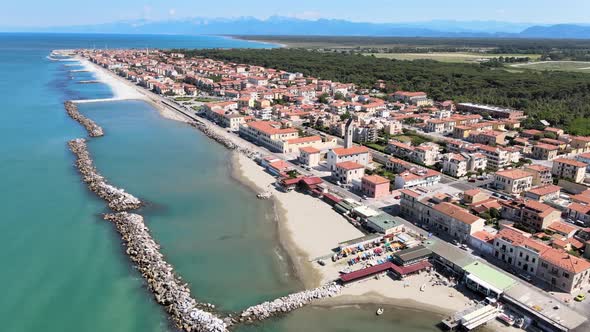 Amazing Aerial View of Marina Di Pisa Coastline Tuscany