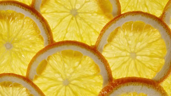 Slow Motion of Fresh Orange Slices on Orange Background