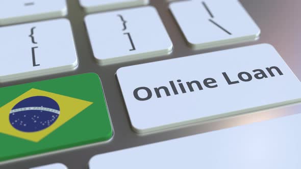 Online Loan Text and Flag of Brazil on the Keyboard