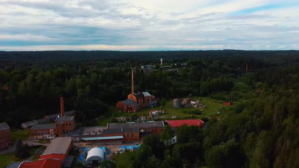 Old Ligatne Paper Mill Village From Above in Ligatne, Latvia. Aerial Dron Shot 4K Video