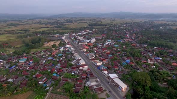 Countryside Village, Mountain Village in Phrae Province, ThailandAerial Shot