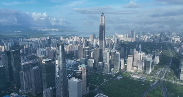 Aerial footage of downtown landscape  in shenzhen city, China