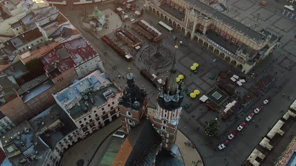 Aerial view of Christmas Market in Krakow, Poland