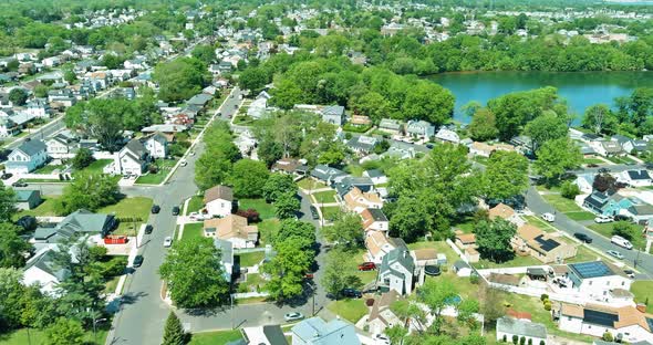 Aerial View Over the Small Town Landscape Residential Sleeping Area Roof Houses in Sayreville NJ