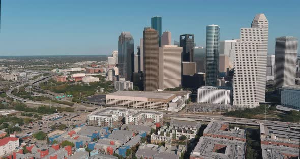 Drone view of downtown Houston skyline. This video was filmed in4k for best image quality.