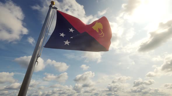 Papua New Guinea Flag on a Flagpole