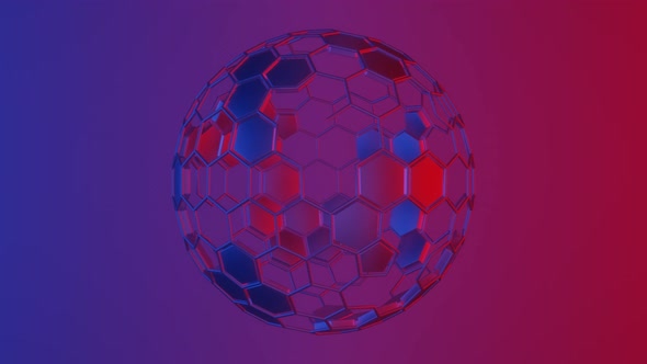 Rotating Sphere of Hexagons Blue and Red