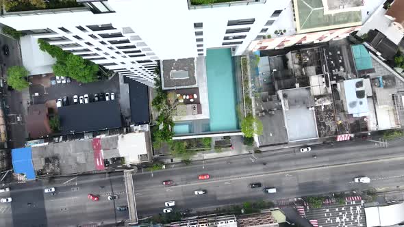 Drone Ascending On Tower Building On The City Og Bangkok Thailand