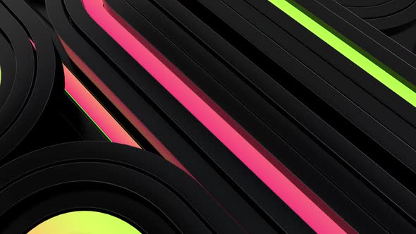 Abstract Black Perspective Loop Background with Color Neon Lines