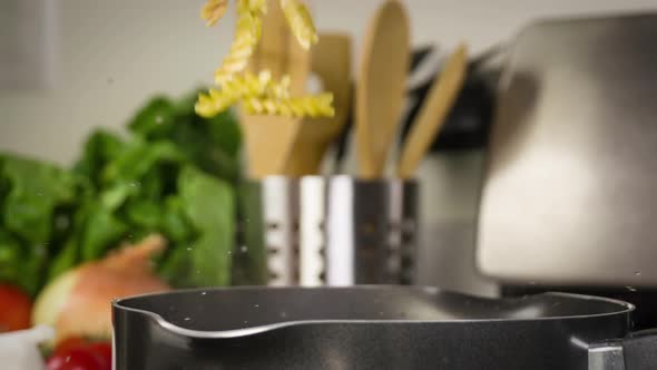 Pasta Falling Into Pot Slow Motion