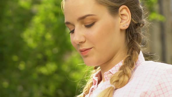 Teen Girl Listening to Music in Headphones, Enjoying Favorite Song, Closeup