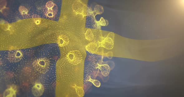 Sweden Flag With Corona Virus Bacteria