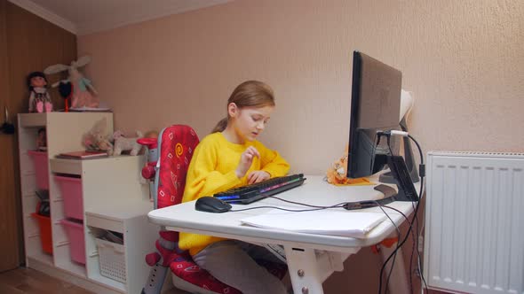 Girl Learning To Type On Keyboard