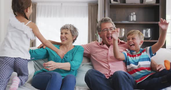 Happy family in a house