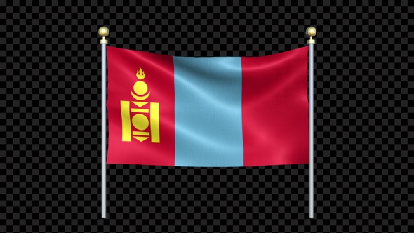 Mongolia Flag Waving In Double Pole Looped