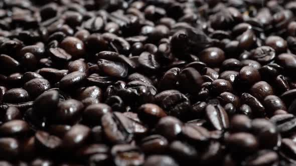 Freshly Roasted Coffee Beans Falling on Pile