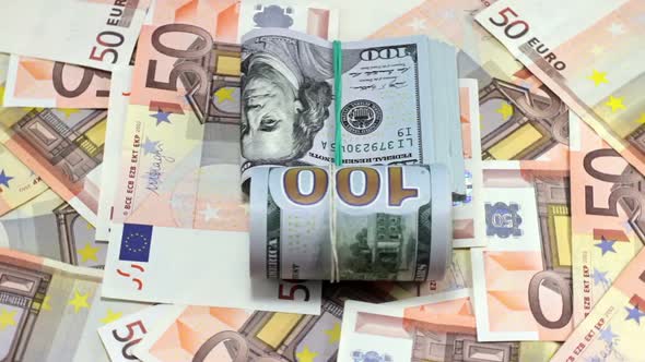 Rotating Hundred Dollar And Euro Banknotes 11