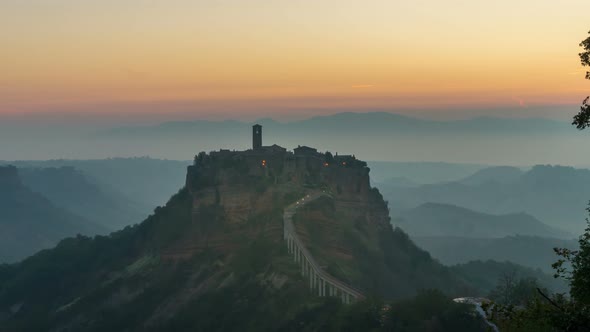 Sunset Time Lapse of Civita old town in Italy