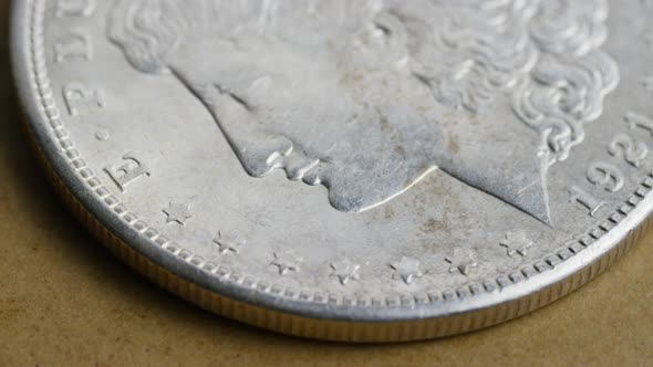 Rotating stock footage shot of antique American coins 