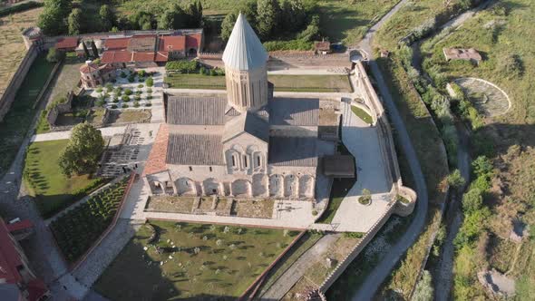 Aerial view to Alaverdi Monastery located in Kakheti region, Georgia 2019