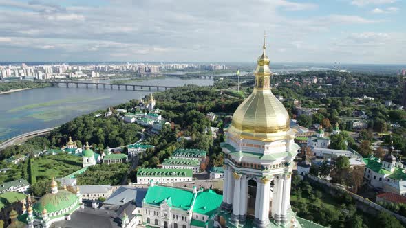 Aerial View of Kiev Pechersk Lavra Great Lavra Bell Tower Orthodox Monastery