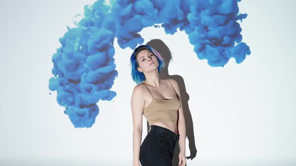 Female Energy Confident Woman in Blue Smoke Cloud