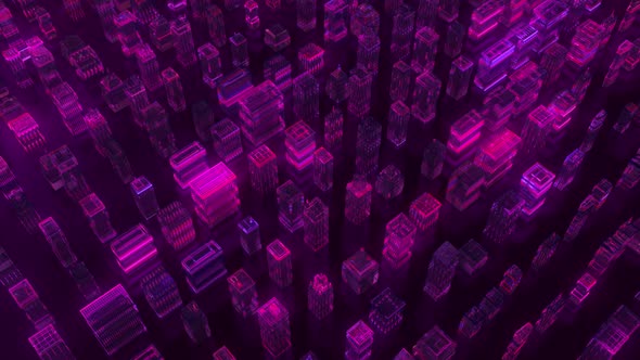 Purple Digital Glowing Neon City Hud Background