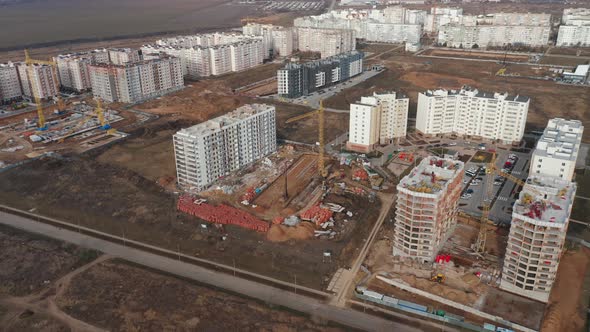 Aerial View of Real Estate Construction in a Residential Area of the City