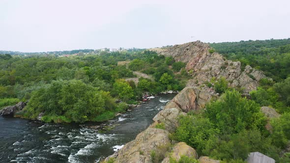 Landscape of the River and Granite Rocks Aerial View