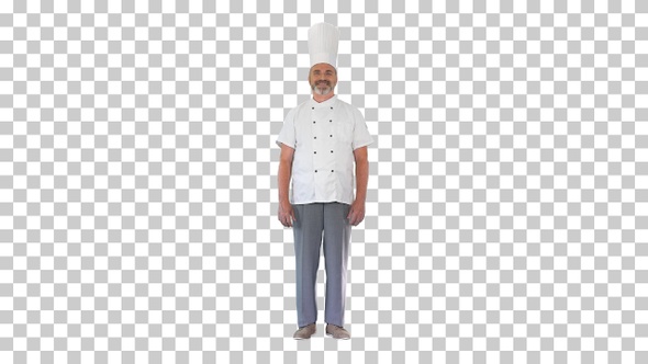 A male chef isolated smiling to camera, Alpha Channel