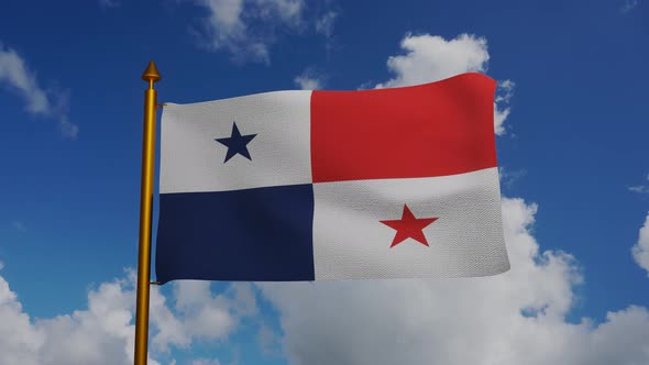 National flag of Panama waving with flagpole and blue sky timelapse