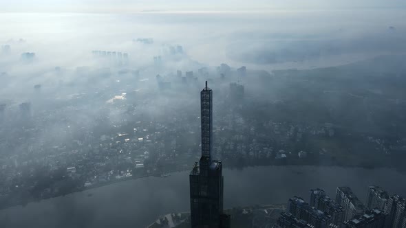 Aerial View Thu Duc City, Viet Nam Clouds Sky tower Vinhomes Landmark81