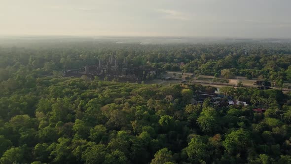 Aerial Drone Footage 4K - Sunrise from Angkor Wat Temple