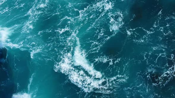 Pure Blue Ocean Water Waves with Light Reflections at Slow Motion Powerful Storm on the Sea