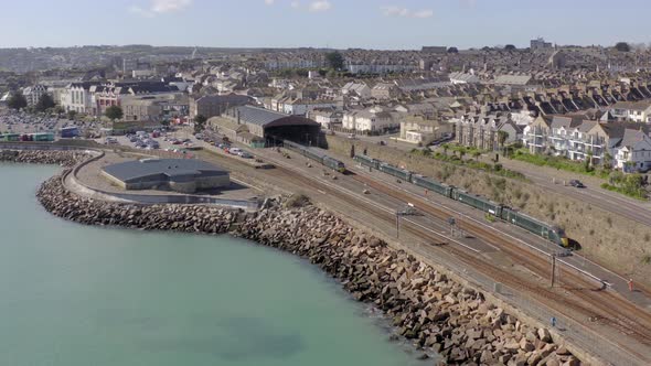 Penzance Railway Station in Cornwall UK Aerial