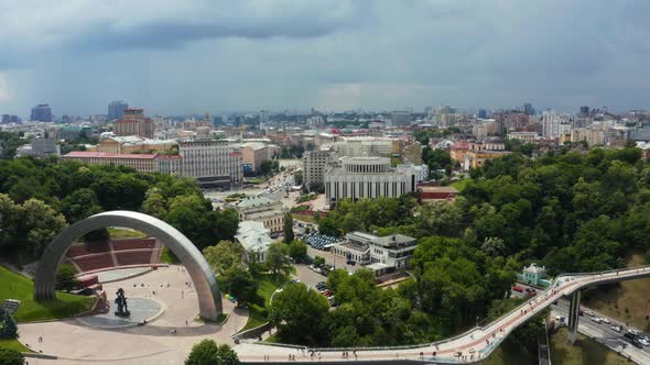 Aerial Panoramic View of People's Friendship Arch in Kyiv