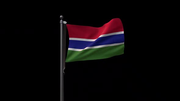 Gambia Flag On Flagpole With Alpha Channel