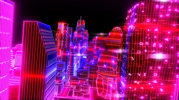 Glowing neon futuristic city