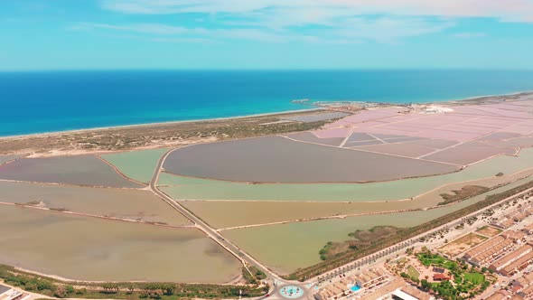 Multicolored Salt Lakes with Coastal Salt Marshes