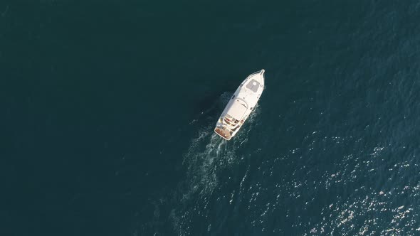 Top down view of Luxury speed boat sailing on Adriatic Sea in Istria, Croatia