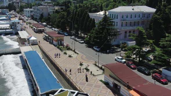 The Coastal Area of Alushta Against the Backdrop of Picturesque Green Mountains