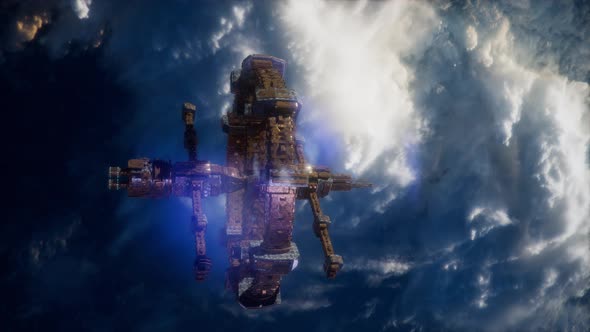 International Space Station in Outer Space Over the Planet Earth alt